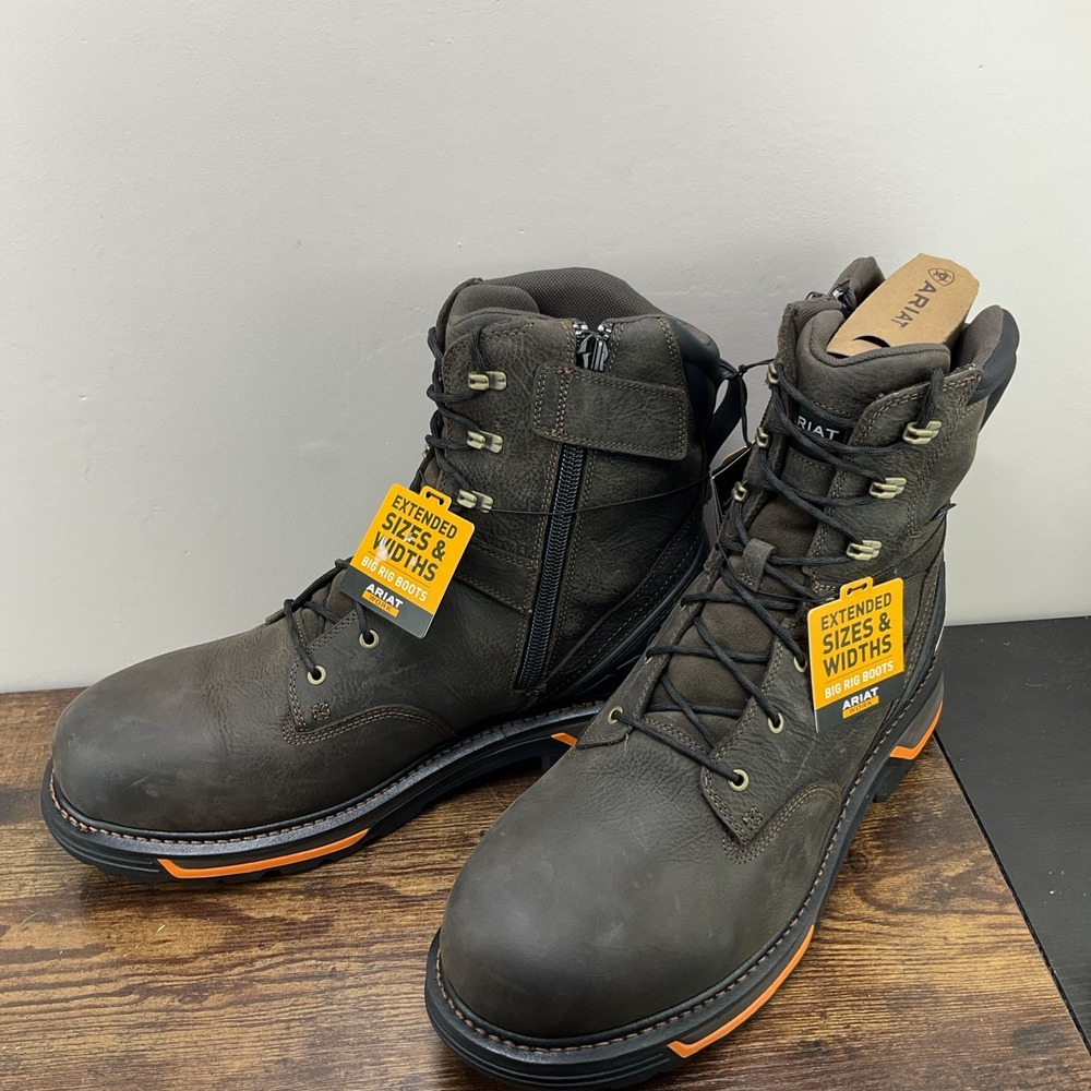 Ariat Big Rig 6" H2O Comp Toe Waterproof Iron Coffee EE Wide Size 18